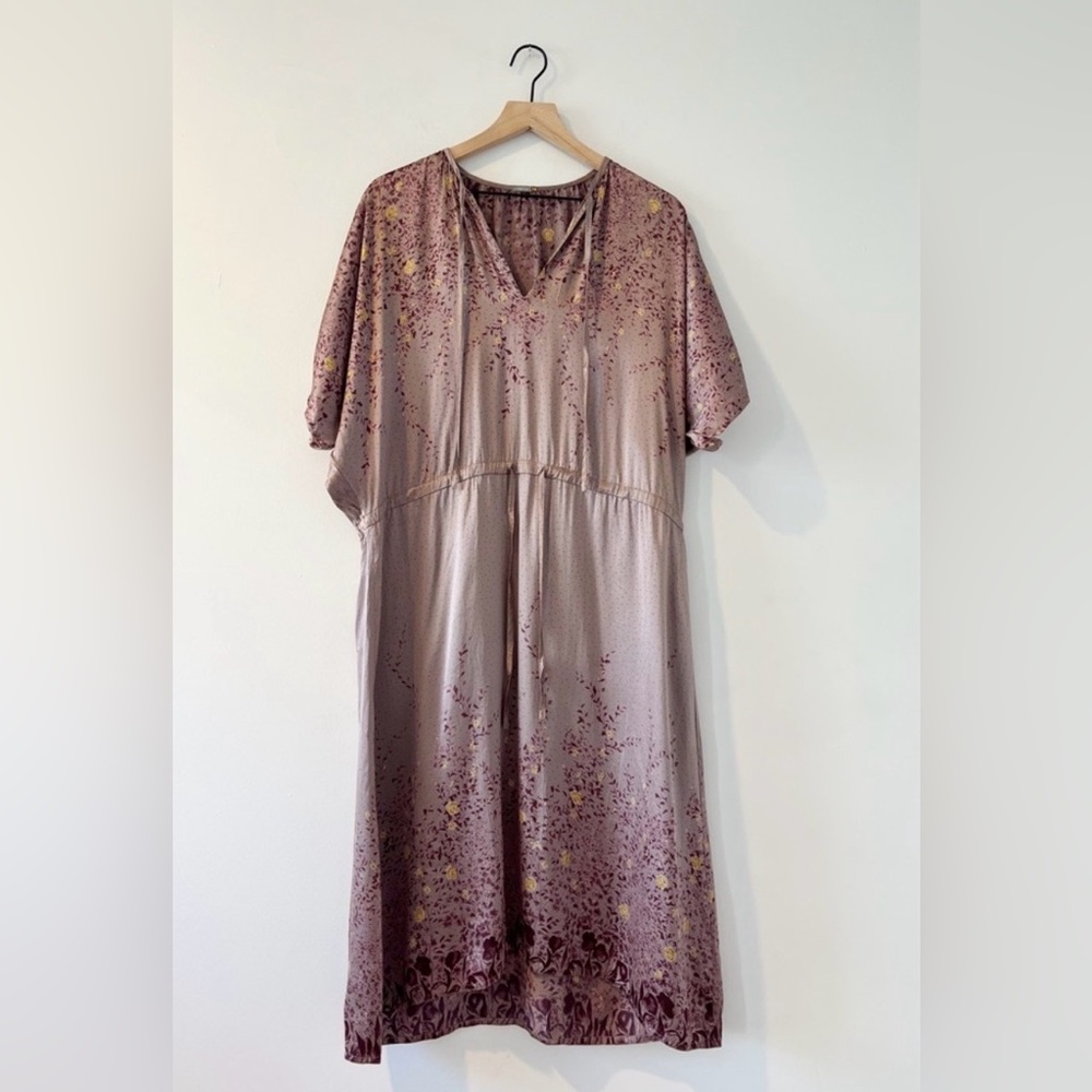 Matta NY silk dress floral tunic midi dress medium tie waist RARE
